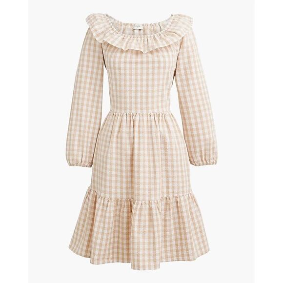 J. Crew Seersucker ruffleneck Gingham mini dress - Picture 1 of 11